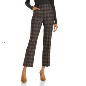 NWT Theory Brown Gray Wool Blend Auburn Plaid Straight Leg Pants Size 8‎